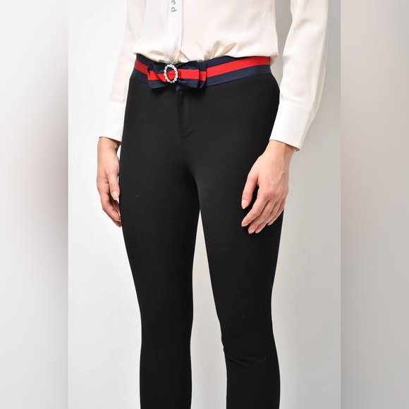 Gucci Black Straight Fit Trouser Pants Red/Blue Crystal Bow Waistband - Picture 3 of 9